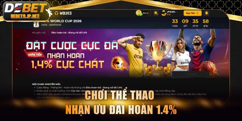 Chơi thể thao nhận ưu đãi hoàn 1.4%