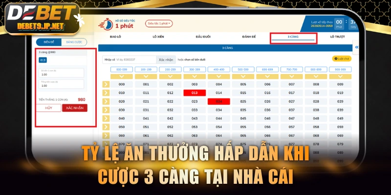 Tỷ lệ ăn thưởng hấp dẫn khi cược 3 càng tại nhà cái